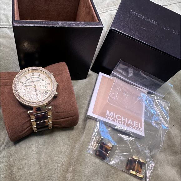 Michael Kors Parker Gold-Tone Tortoise Acetate Watch Womens main image 8